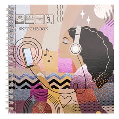 
          Скетчбук 160*160 мм., 20л. "Девушка с плеером" 100 г/м2, Проф-Пресс,гребень, ламинация, твин-лак, холодная фольга