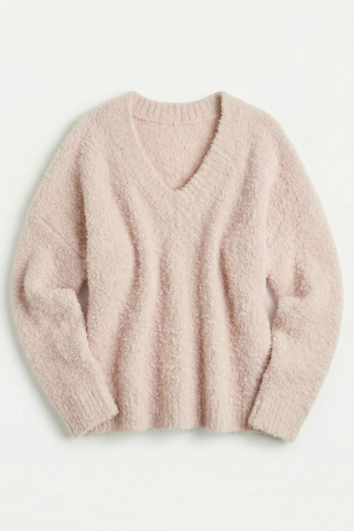Джемпер букле с V-вырезом, светло-розовый