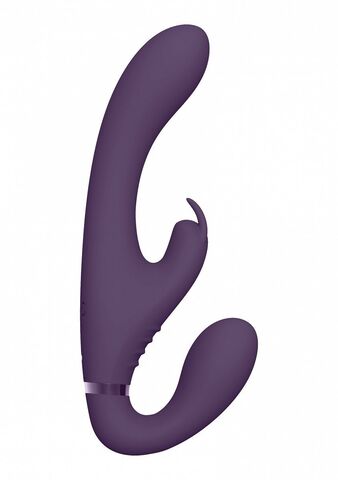 Фиолетовый безремневой вибрострапон Suki со стимулятором клитора