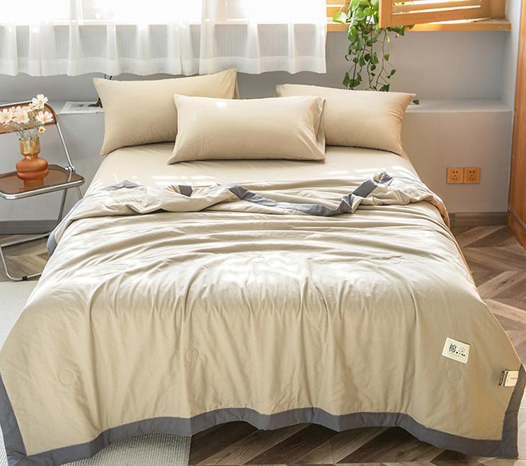 Комплект постельного белья Семейный (2 одеяла) Хлопок бежевый однотонный