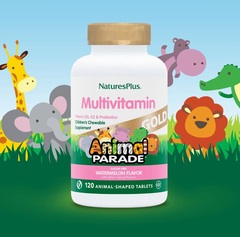 NaturesPlus Source of Life Animal Parade Gold, жевательная мультивитаминная добавка с микроэлементами для детей, со вкусом арбуза, 120 таблеток в форме животных
