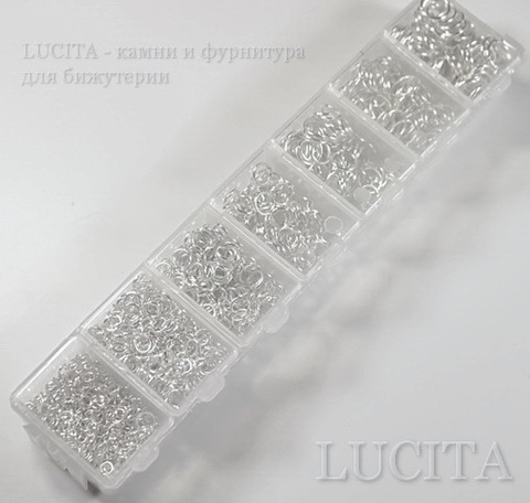 Набор колечек одинарных (примерно 1500 шт) в контейнере (цвет - серебро) 3-8х0,5-1 мм (2)