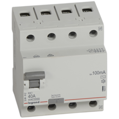 Выключатель дифференционного тока УЗО (ВДТ) RX - 4P - 40 A, 100 мА, Тип АС. Legrand (Легранд). 402067
