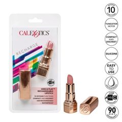 Золотистый вибратор-помада с бежевым мягким кончиком Hide & Play Rechargeable Lipstick - 
