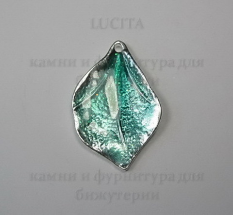 Подвеска металлическая с эмалью "Листик" (цвет -серебро) 21х14 мм ()