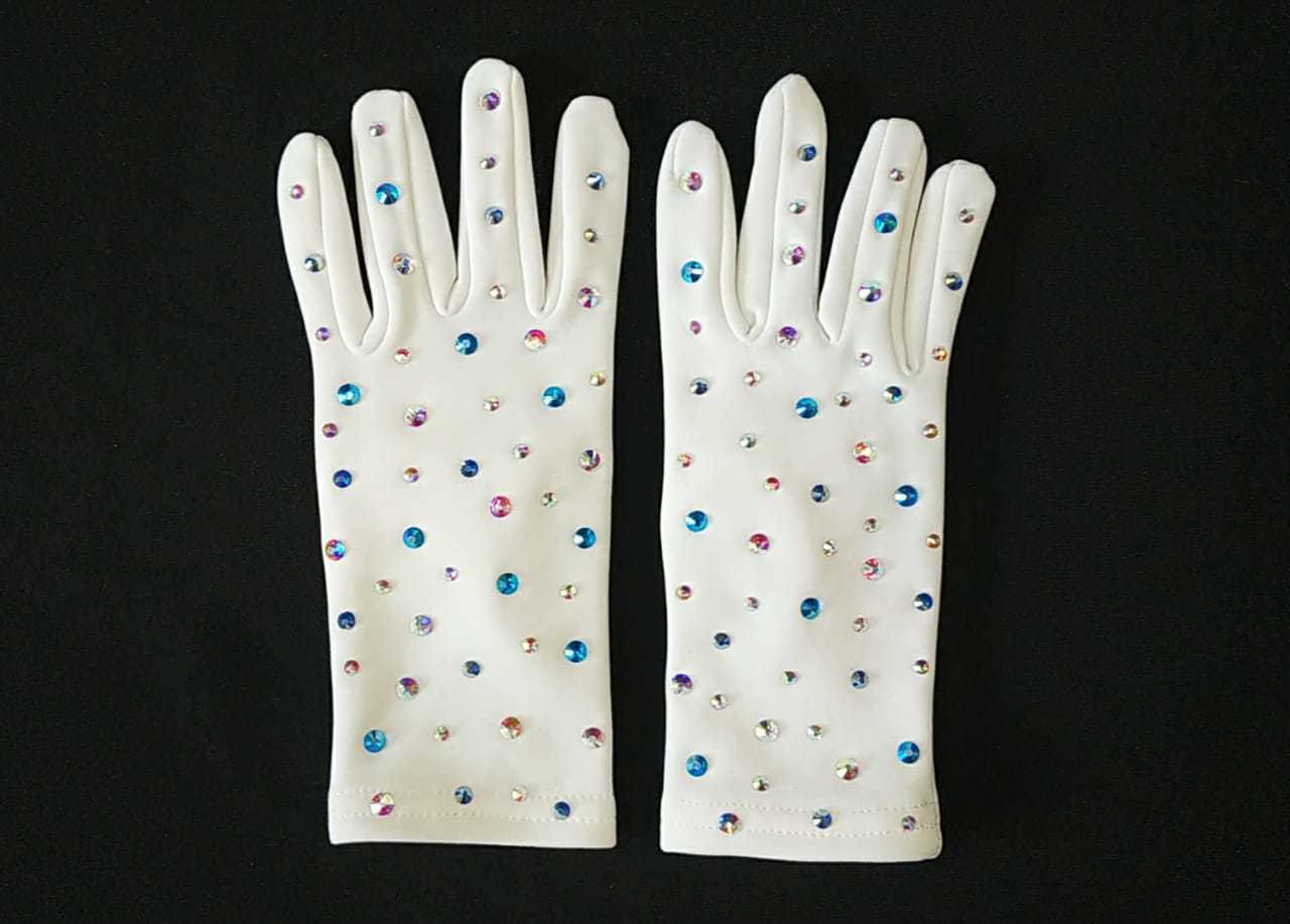 Перчатки из термоткани (белые со стразами)