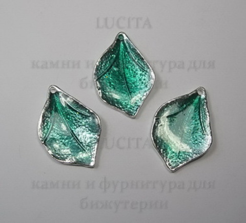 Подвеска металлическая с эмалью "Листик" (цвет -серебро) 21х14 мм ()