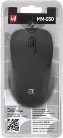 Мышь Defender #1 MM-930 Black Проводная, оптическая, цвет черный с белым, 3 кнопки, 1200 dpi - купить в компании MAKtorg
