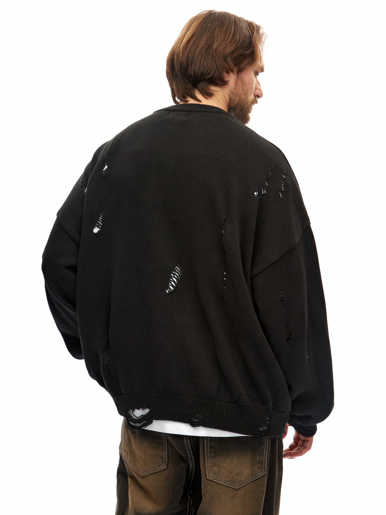 Черный хлопковый джемпер с перфорацией Votus