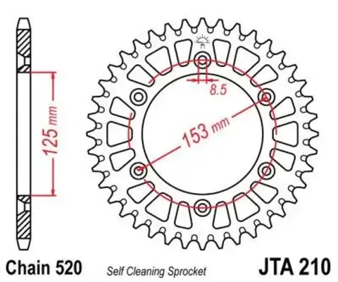 Звезда мотоциклетная JT JTA210.53BLK алюминиевая