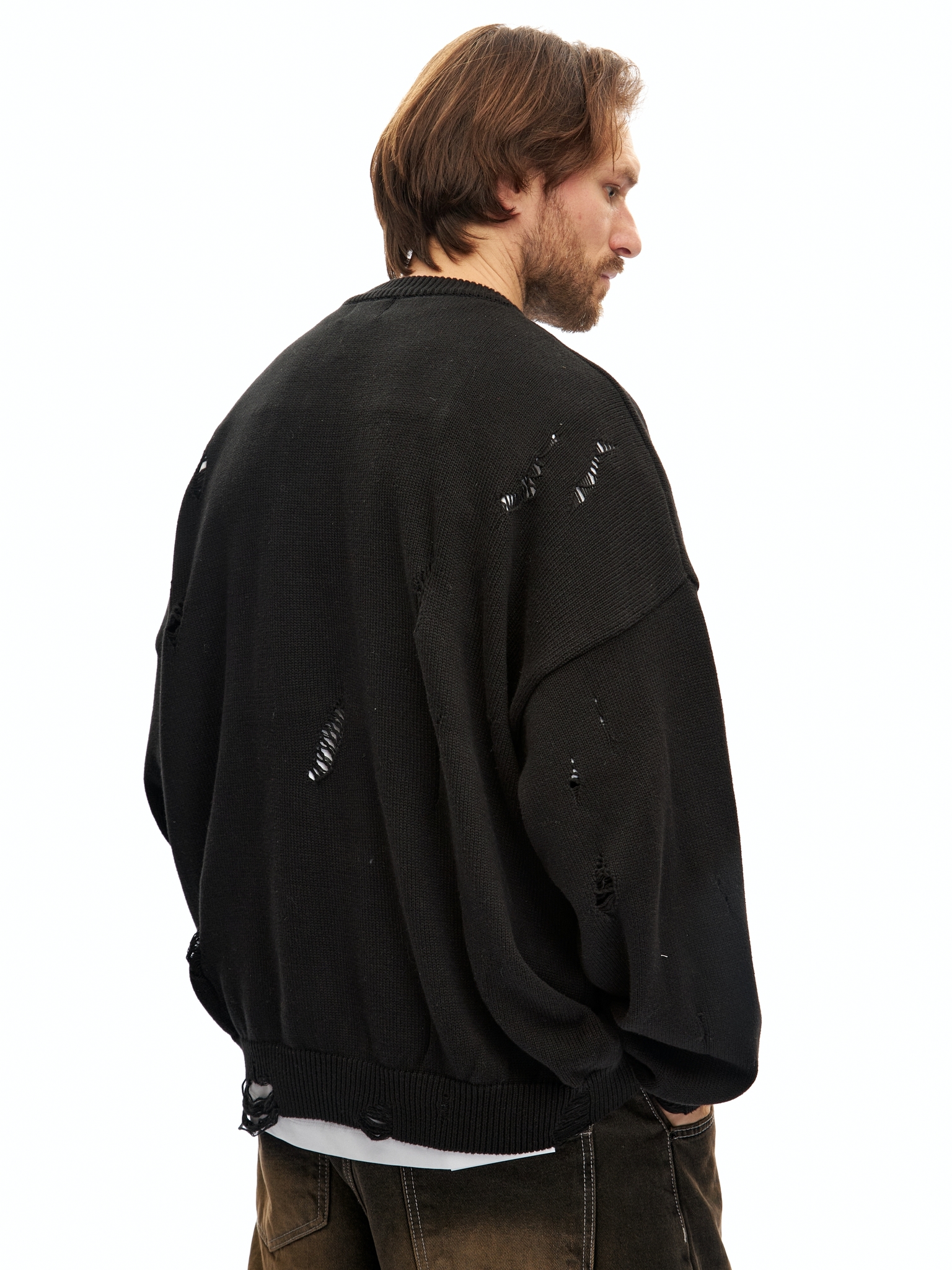 Черный хлопковый джемпер с перфорацией Votus