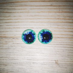 Глазки стеклянные круглые клеевые Бирюза 14мм (2шт)