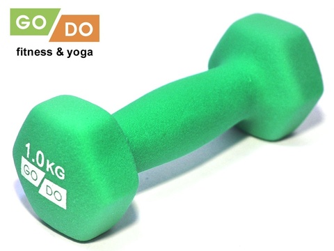 Гантель GO DO в виниловой матовой (неопреновой) оболочке.  Вес 1 кг. (Зеленый), пара (33549)