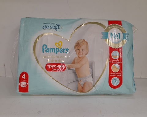 Подгузники трусики Pampers Premium Care 4 р., 9-15 кг, 58 шт, ультрамягкие