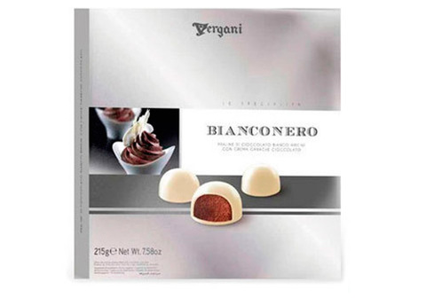 Конфеты "Бьянко Неро" с кремово-шоколадной начинкой в белом шоколаде, 215г