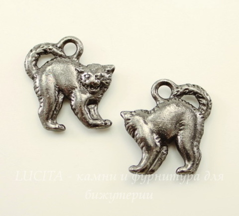Подвеска TierraCast "Злой кот" (цвет-черный никель) 19х18 мм