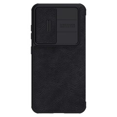 Кожаный черный чехол книжка от Nillkin для Samsung Galaxy S23, серия Qin Pro Leather с защитной шторкой для камеры