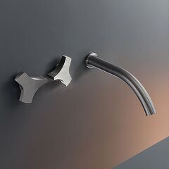 CEA ZIQ 56 N S Ziqq смеситель настеный, 2-х вентильный,излив L. 220 мм, внешняя часть, цвет сатинированная нержавеющая сталь ручки Walnut фото