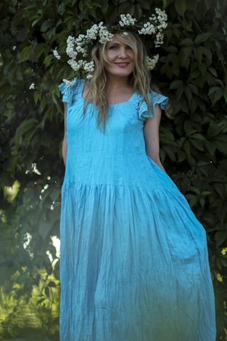 Весна. Платье женское льняное с коротким рукавом PL-422623