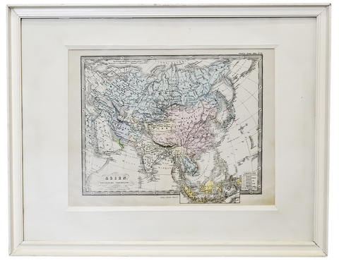 Старинная карта Германа Бергхауса Политическая карта Азии. Гравюра. 1862 г.