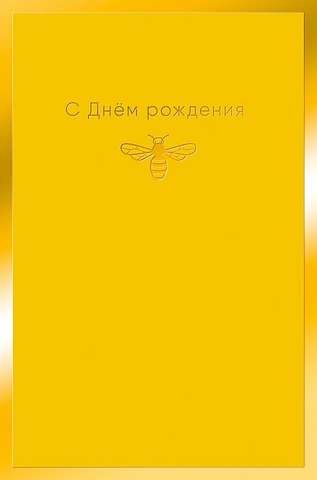 Открытка, С Днем Рождения, Пчела на желтом, Софт тач, 121*183, 1 шт.