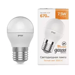 Лампа Gauss LED Basic Шар 7,5W E27 670lm 3000K 1053218