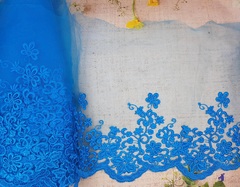 Вышивка на сетке, ш. 36 см, тёмно-голубой