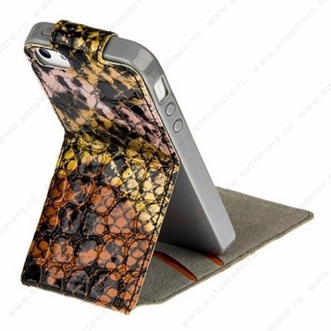 Чехол-флип Kooso Melkco для iPhone 5C - Kooso Koka Flip case Sauvage collection Orange snake