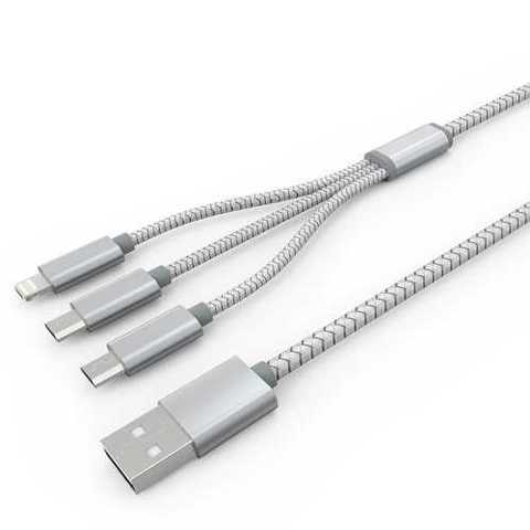 Мультифункциональный кабель LDNIO LS-85 3 in 1 USB-micro USB-Apple Charging 1200mm серый