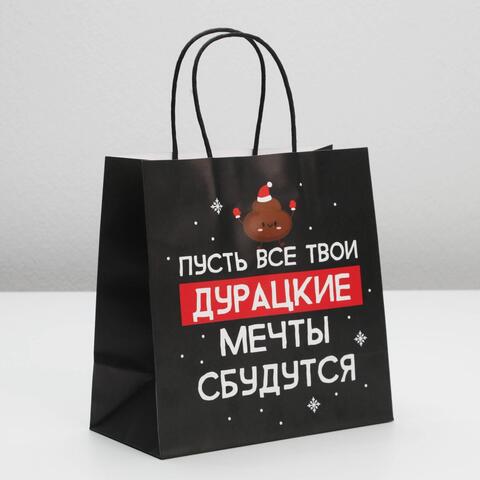 Пакет подарочный S квадратный, «Пусть мечты сбудутся», 22*22*11 см (Д*В*Ш).