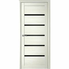 Купить Дверь экошпон Вена белый кипарис стекло чёрное