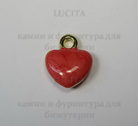 Подвеска с эмалью "Красное сердечко" 11х10 мм (цвет - золото) ()