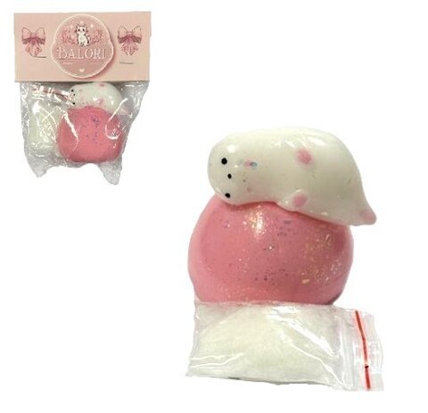 Антистресс Сквиш Тюлень на Розовом Шаре с Блестками + ворс (отдельно)