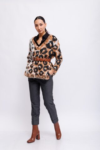 Marc Cain Пуловер из альпаки, мохера и шерсти в лео-узор