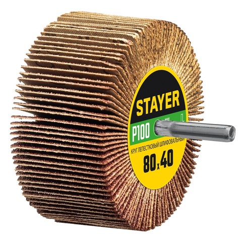 STAYER d 80 x 40 мм, P100, на шпильке d 6 мм, круг шлифовальный лепестковый (36609-100)