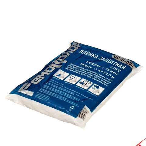 09-0-004 Плёнка защитная полиэтиленовая, прозрачная, HDPE, 4х12,5м, толщина 15мкм РемоКолор
