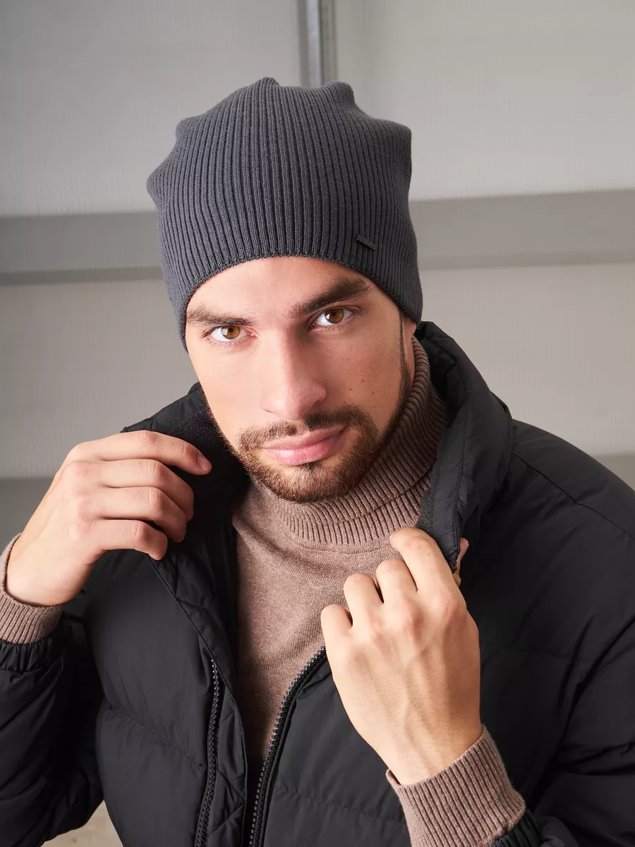 Шапка зимняя на флисе вязаная бини