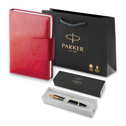 Подарочный набор: Шариковая ручка Parker IM Metal Black GT и Ежедневник недатированный А5 красный