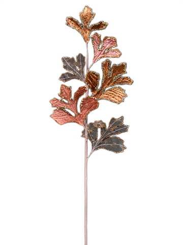 Веточка с листьями 15х71см ChristmasDeLuxe розовое золото
