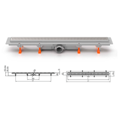 Трап линейный для пола, боковой слив MCH CH850/50S1