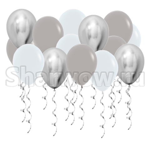 Воздушные шары с гелием под потолок Белый, серый, серебро