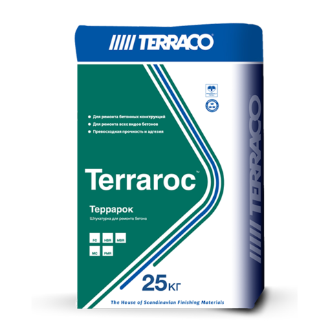 Terraco Terraroc HBR/Террако Террарок HBR толстослойная ремонтная штукатурка для бетона, армированная волокном