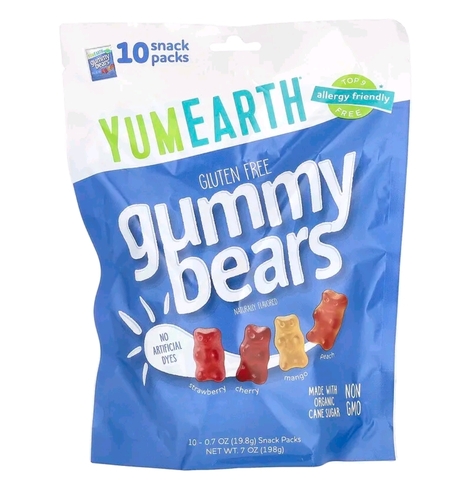 YumEarth, жевательные мишки без глютена, со вкусом клубники, вишни, манго и персика, 10 порционных пакетиков по 198 г (0,7 унции)