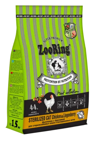 ZooRing Adult сухой корм для стерилизованных кошек (цыпленок с брусникой) 1,5 кг