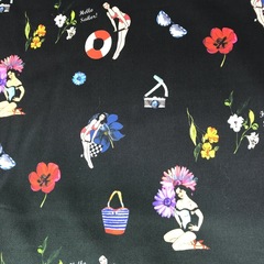 Ткань хлопок  сатин с эластаном с Пинап черный фон 2005