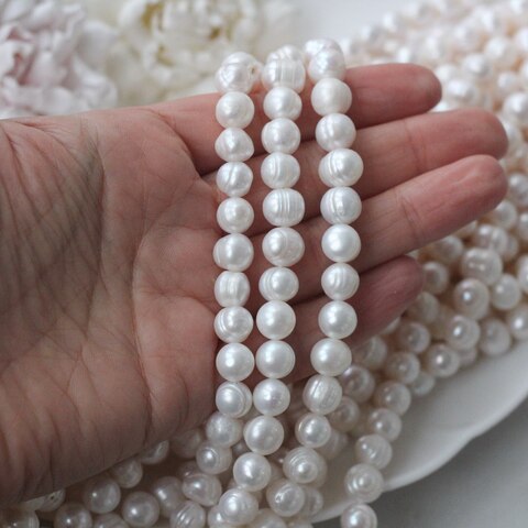 Жемчуг натуральный речной, круглый, 8-11 мм, 1 нить, Ж014