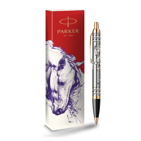 Шариковая ручка Parker IM Horse Special Edition, цвет: St. Steel GT, стержень: Mblue в подарочной коробке
