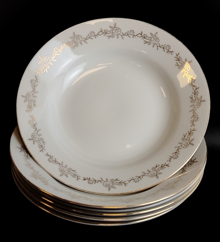 Тарелки суповые набор из 6 штук Yamatsu 2013 Япония, made in Japan, фарфор глубокие, золочение, с стиле винтаж