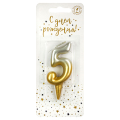 Свеча-цифра "5" Золото/Серебро 