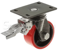 Сверхбольшегрузное полиуретановое поворотное колесо с тормозом SHpb 200 (200мм, площадка)